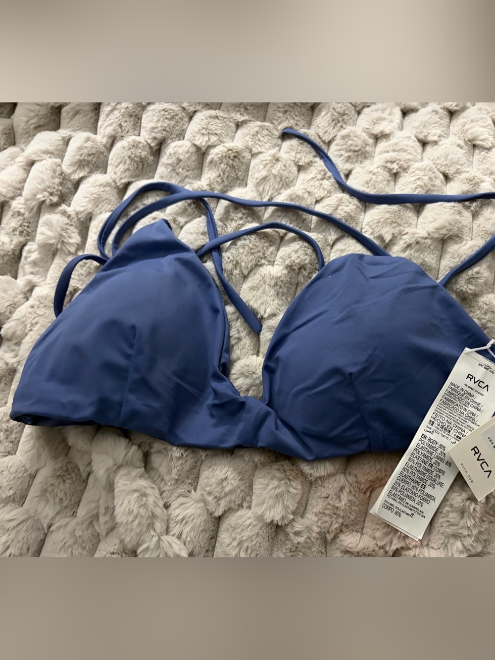 RVCA Blue Padded Halter Swim Top XL 14 NWT